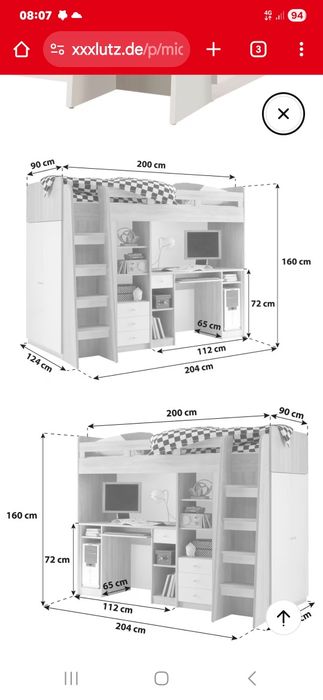 Pat suspendat cu birou si sifonier