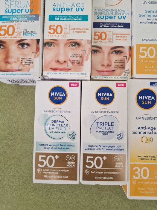 Нивея,Гарние и Лореал слънцезащитен крем за лице SPF 50 и серуми Нови