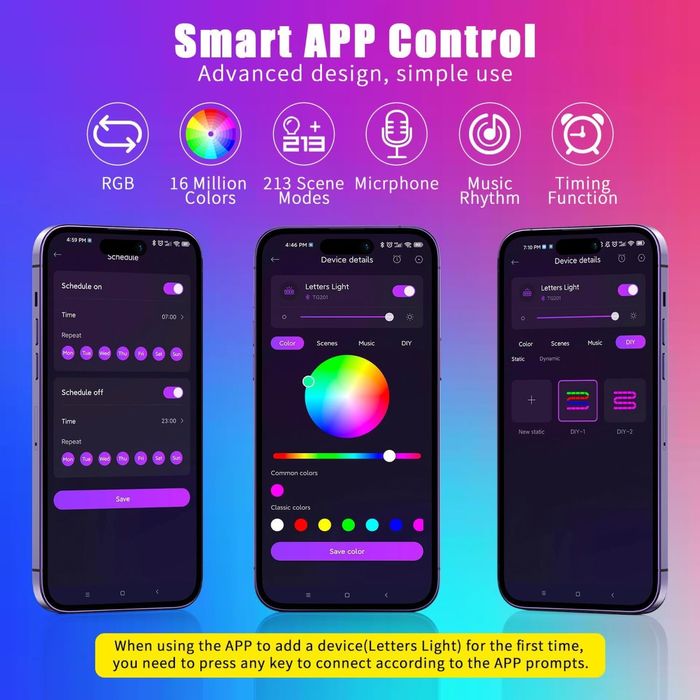 Litere LED ale alfabetului cu alimentare USB, contro
