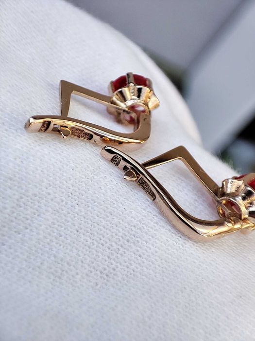 Cercei Aur 14K 583 Rusia Rusesti Rusesc Cercei Retro Cu Rubelit