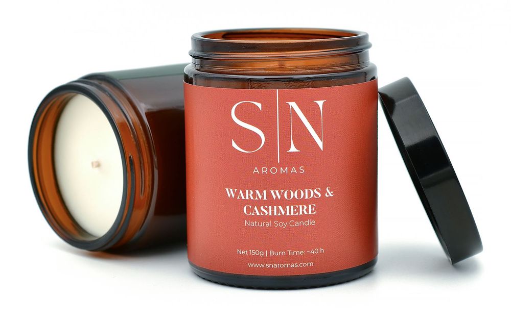 Ароматна соева свещ с капак - Warm Woods & Cashmere