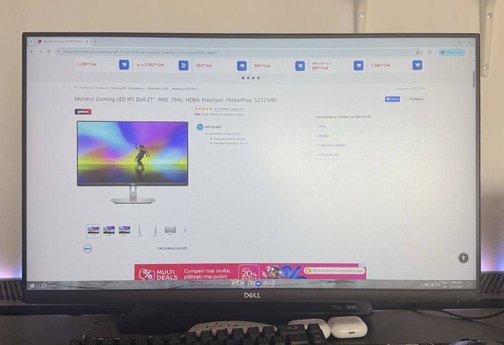 Monitor Gaming LED IPS Dell 27”, Full HD, 75Hz, FreeSync – S2721HN