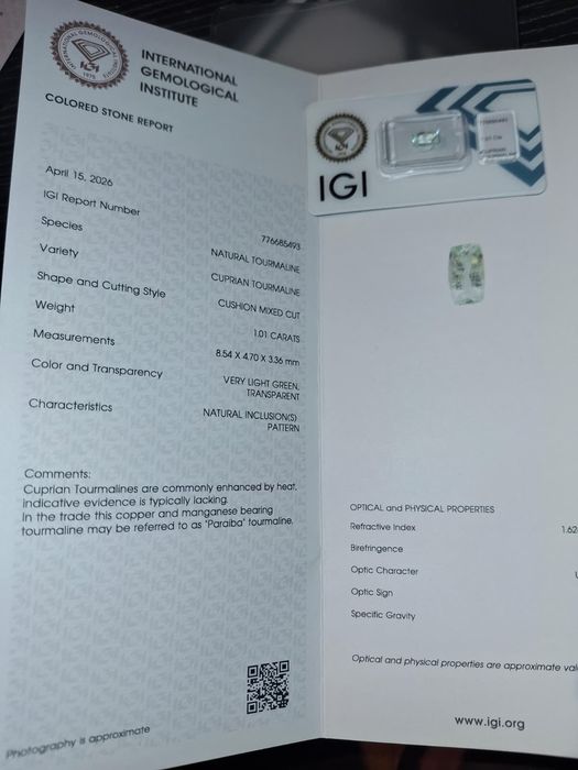 Paraiba Turmalină 1.01 carate piatră preţioasă