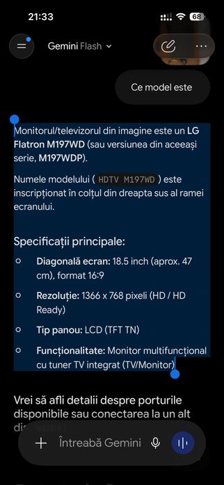 Tv lct 18 inch    57 de centumetri
