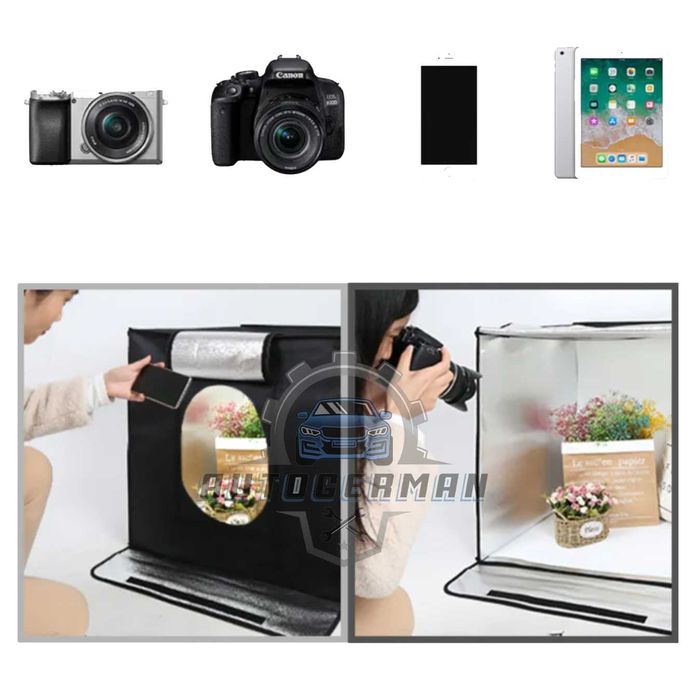 фото кутия  120см фотобокс комплект с осветление 4 фона аксесоари