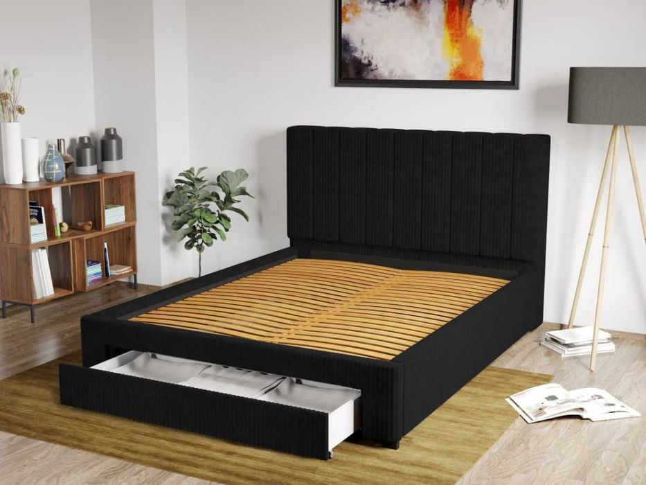 Pat Tapitat Negru Poso 135 cu somiera si sertar 160x200