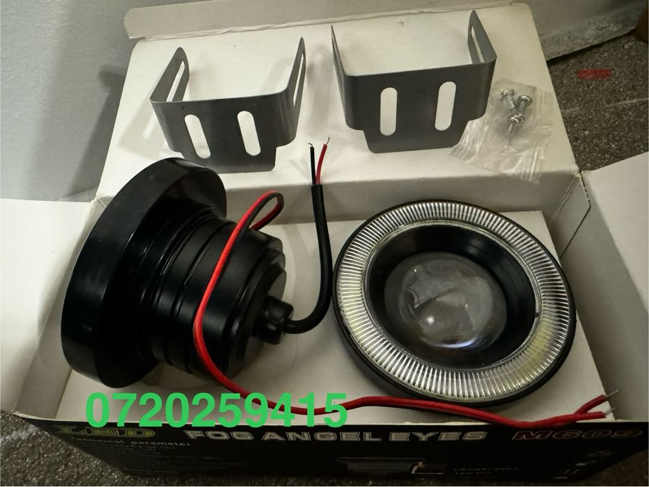 Set 2 Proiectoare LED ceata cu Lupa si Angel Eyes 86 mm 12v doua faze