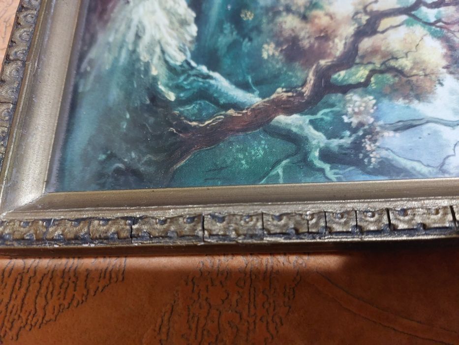 Litografie cu ramă de lemn si ipsos