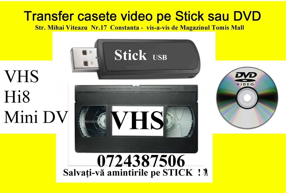 Copiere casete video vechi pe Stick/Constanța/nunta/botez/transfer USB