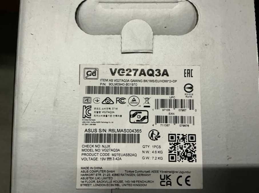 Asus TUF VG27AQ3A Monitor Gaming 27" QHD IPS 180Hz