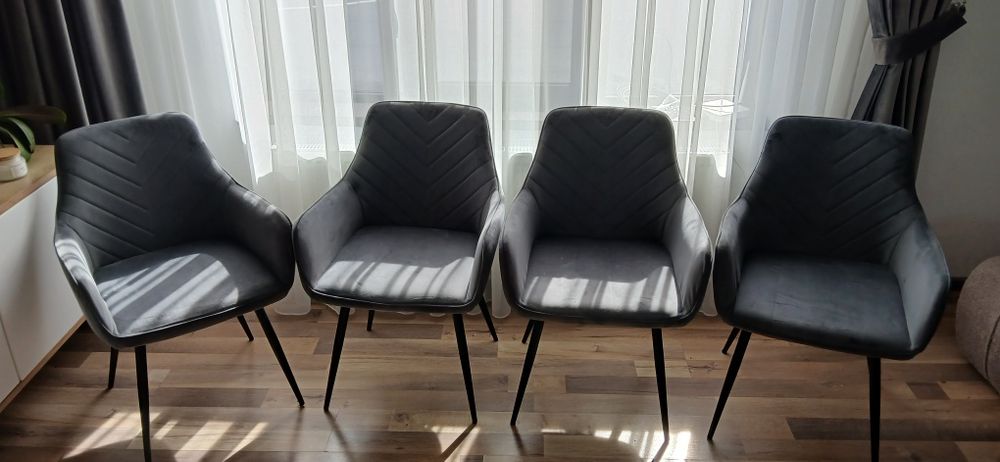 Set 4 scaune catifea gri/Grey  picioare metalice
