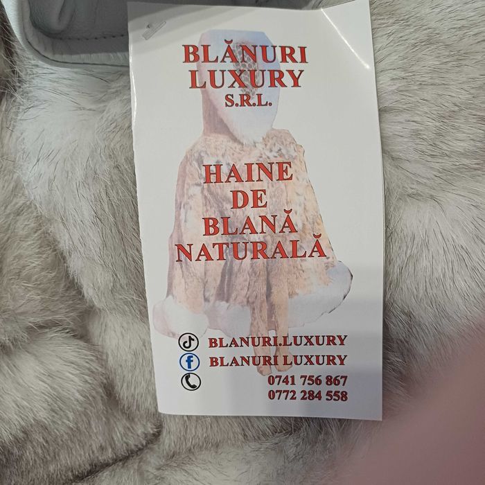 Geaca din vulpe polara si piele, produs nou cu eticheta, marime s