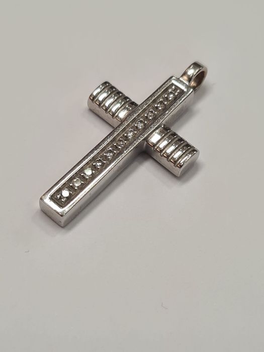 Pandantiv cruce aur alb18k, cu diamante naturale, PAN1