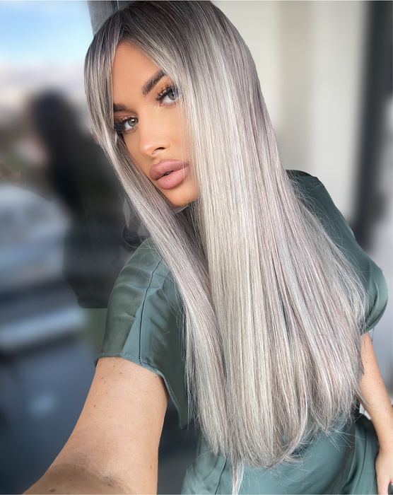 Peruca semi naturala blond gri ombre + spray peruci