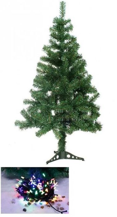 Brad Artificial de Craciun 90 cm, Suport Inclus + Instalatie 100 Led