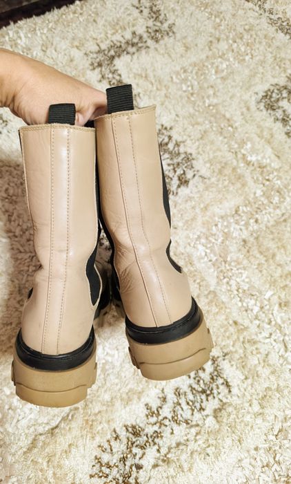 Дамски кафяви боти естествена кожа Vero moda