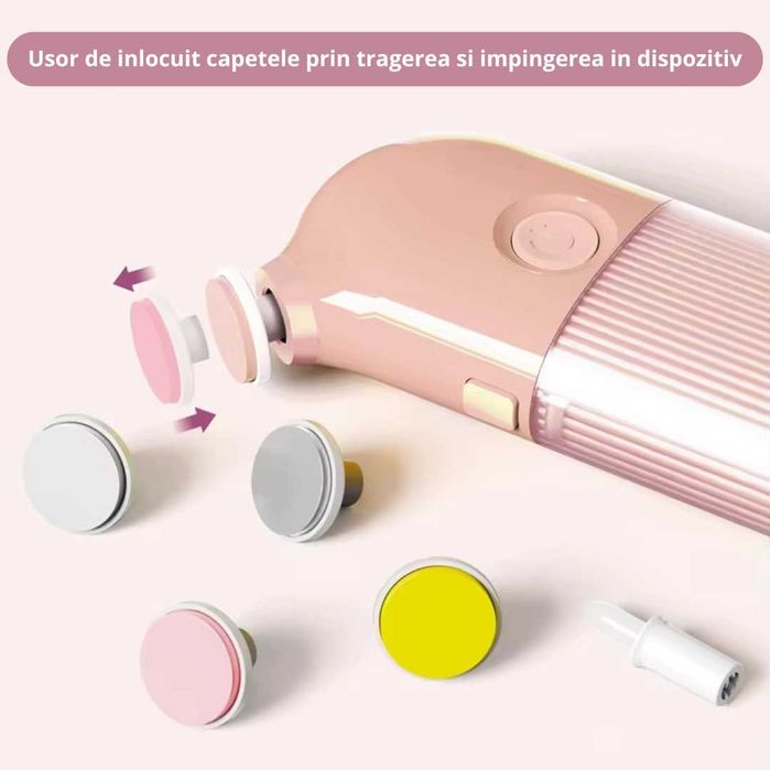 Pila Electrică Portabilă pentru Unghii, 7 Capete de Pilire, 2 Viteze