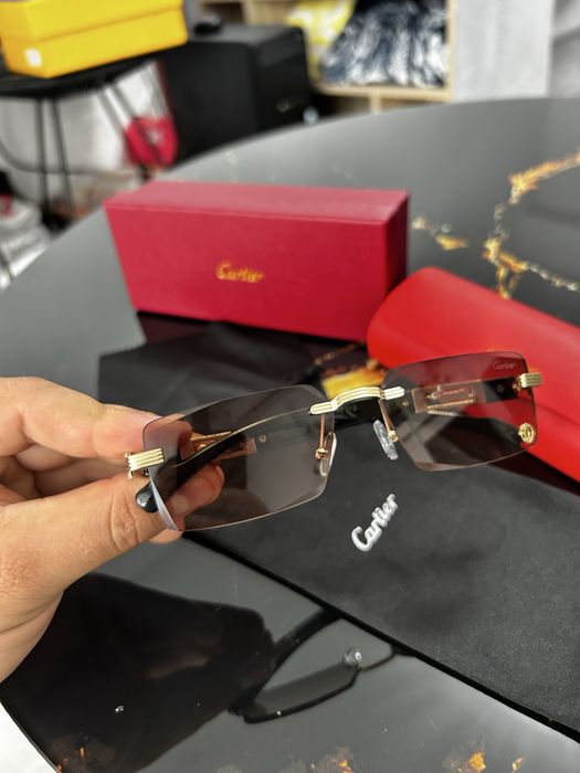 Ochelari de soare Cartier Santos Rimless Gold Black Luxury UV Unisex cu cutie