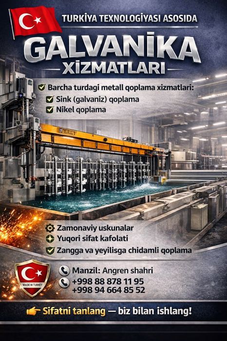 Galvanika xizmati Angren | Sink va nikel qoplama | Arzon narx