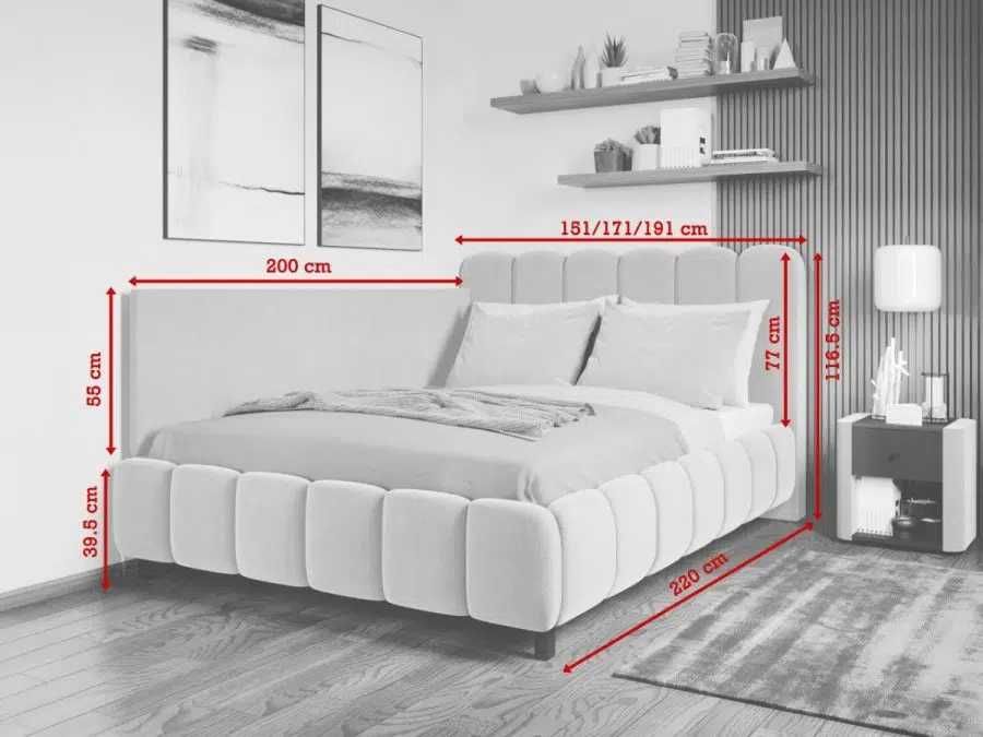 Pat Tapitat de colt Bari Bej Velluto 3 cu somiera rabatabila si lada