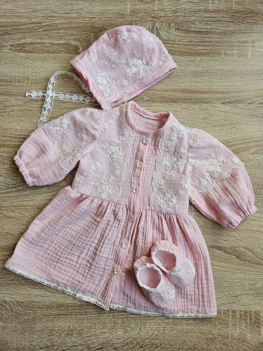 Rochie botez muselina și dantela brodata