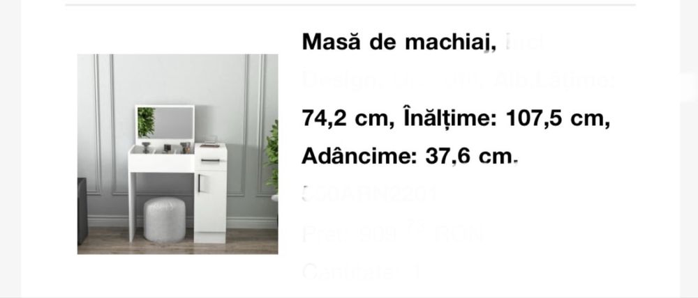 Masa de machiaj cu oglinda inclusa, rabatabila si sertare