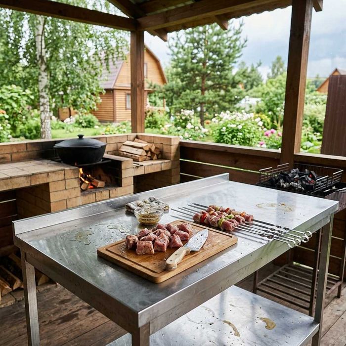 Стол из нержавейки для двора и мангала Dacha stoli Nerjavey