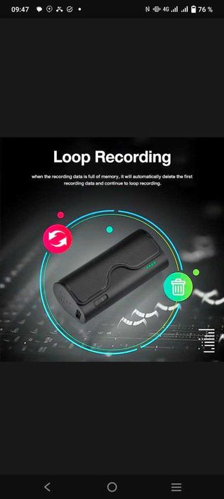 Диктофон, Диктафон, 17 кунгача тўхтовсиз овоз ёзади. 64 гб хотира