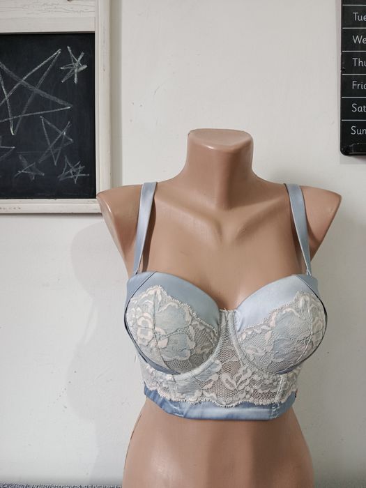 Bustiera sexy bleu din satin și dantela Noir mărimea XS-S