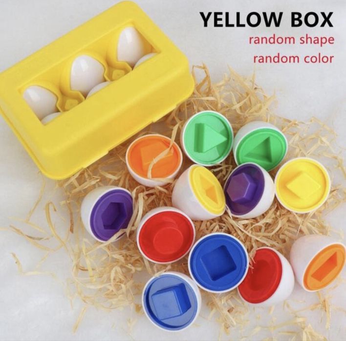 6 броя цветни яйца с различни форми и цветове