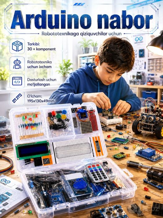 Arduino Nabor — Robototexnika to'plami (30+ komponent, yangi)