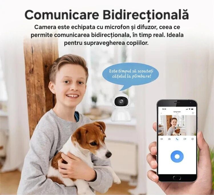 Cameră IP WiFi HD. Monitor bebe/animale. Video+Audio. Urmărire mișcare