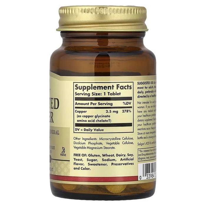 Solgar copper 2.5 mg, хелатная медь, купер мед мис Chelated Copper