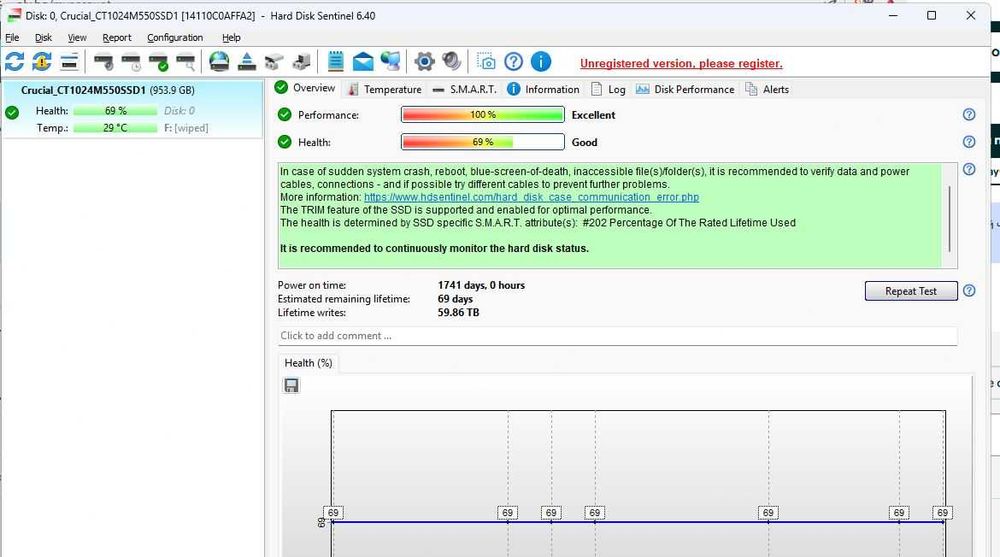 1TB Crucial SSD, SATA, добро състояние без лоши сектори