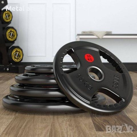 Олимпйски лост ф50 с лагери 20 кг + 55  кг тежести с дръжки топ цена