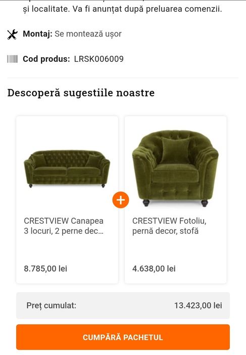 Vand canapea 3 locuri Mobexpert CRESTVIEW