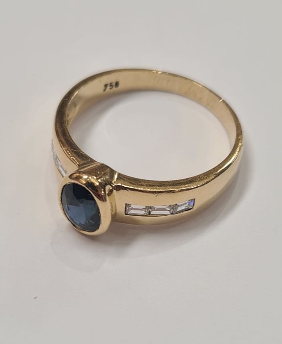 Inel din aur galben 18k, cu safir natural si diamante naturale, IAU837