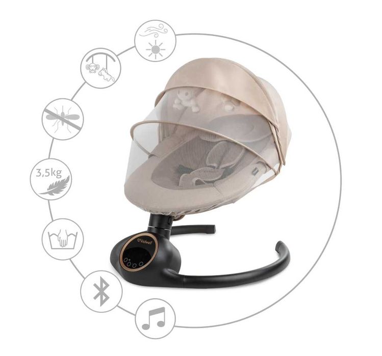 Vand leagan kidwell pentru copii - Balansoar electric 2 in 1 REVE Bej/Auriu cu aplicatie mobila
