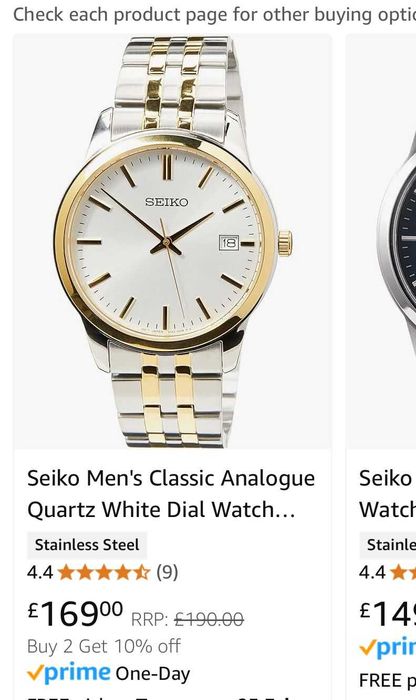 Seiko Men's Classic Analogue Quartz White Dial Watch Gold Detail Strap