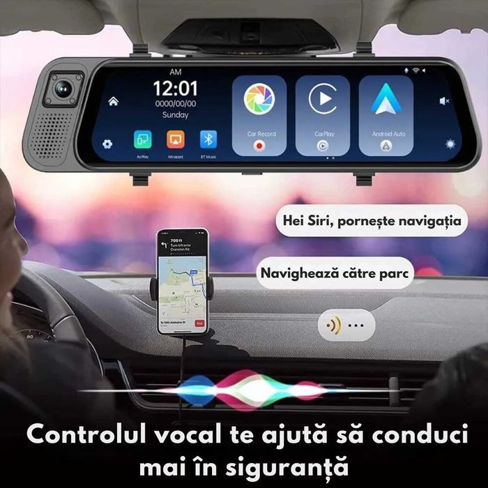 Camera de bord Auto tip Oglinda,Navigatie Auto Carplay si Android auto