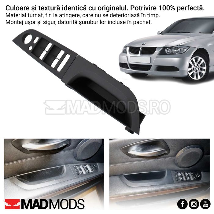 Maner interior portiera BMW Seria 3 E90 E91 E92 E93 Negru, Fata Spate