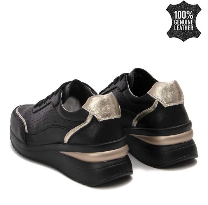 Черни дамски маратонки от естествена кожа