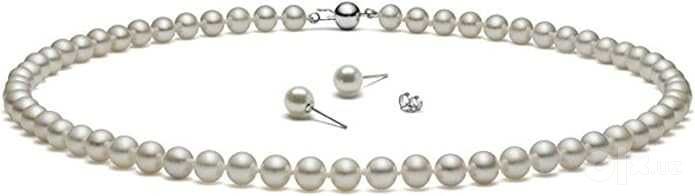 Ожерелье Pearl Necklace & Stud Earrings Set Sterling Silver 18"