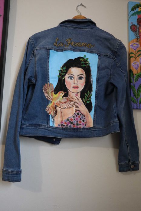 geaca denim pictata manual