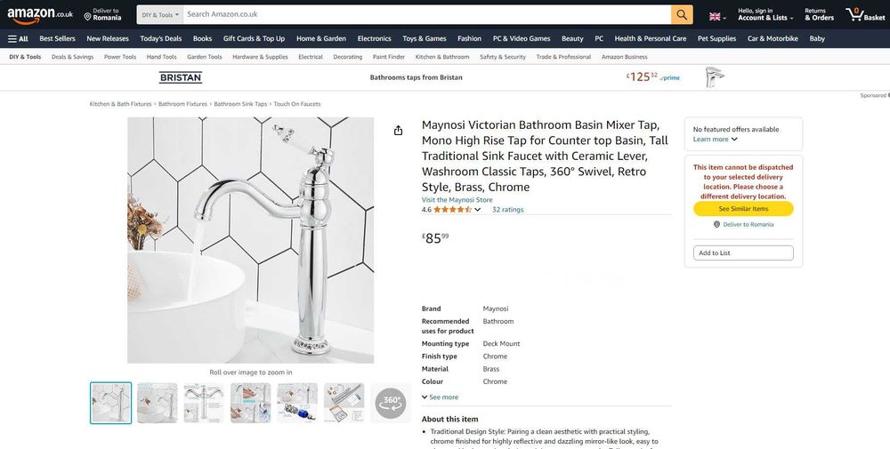 Baterie inalta Crom/Silver stil Victorian de Lavoar,REDUS de la 450RON