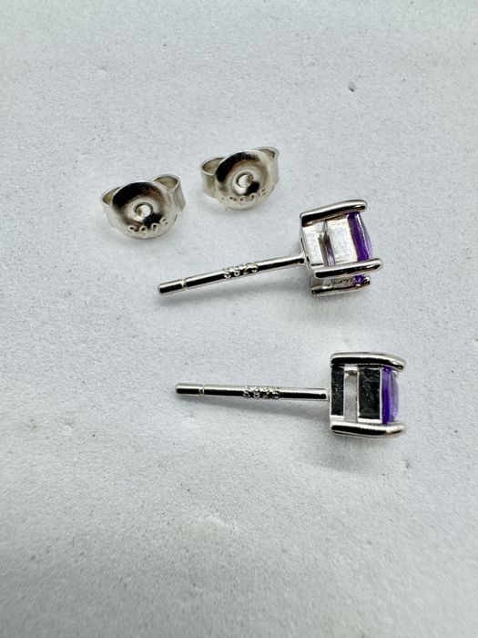 Сребърни обеци с естествен аметист