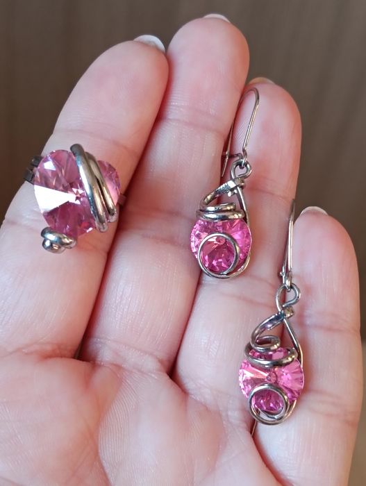 Inel și cercei din argint cu cristale Swarovski