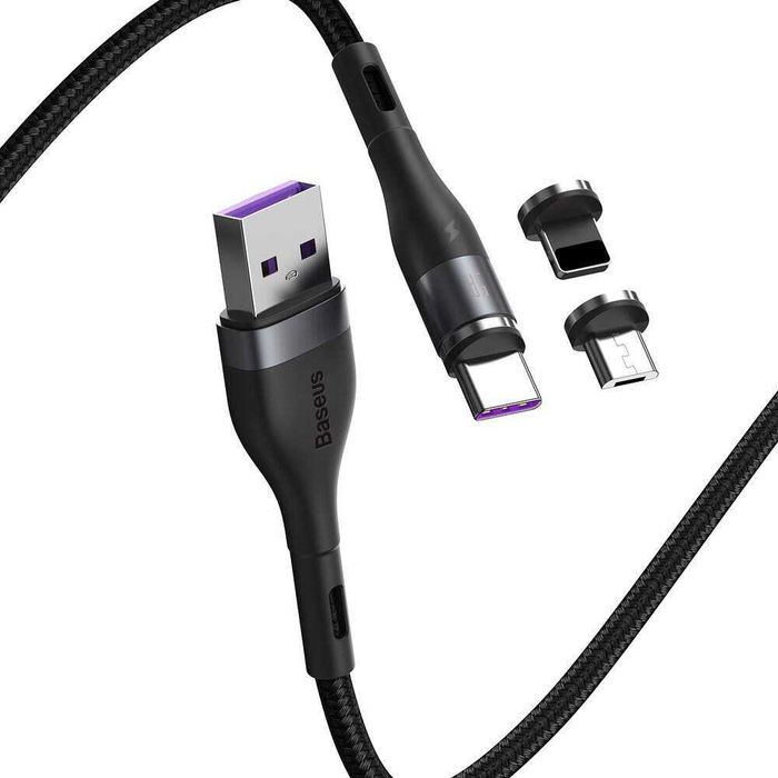 Baseus Zinc Magnetic Safe Fast Charging Data Cable USB M+L+C 5A USB A