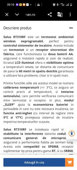 Termostat wireless Salus pentru centrala