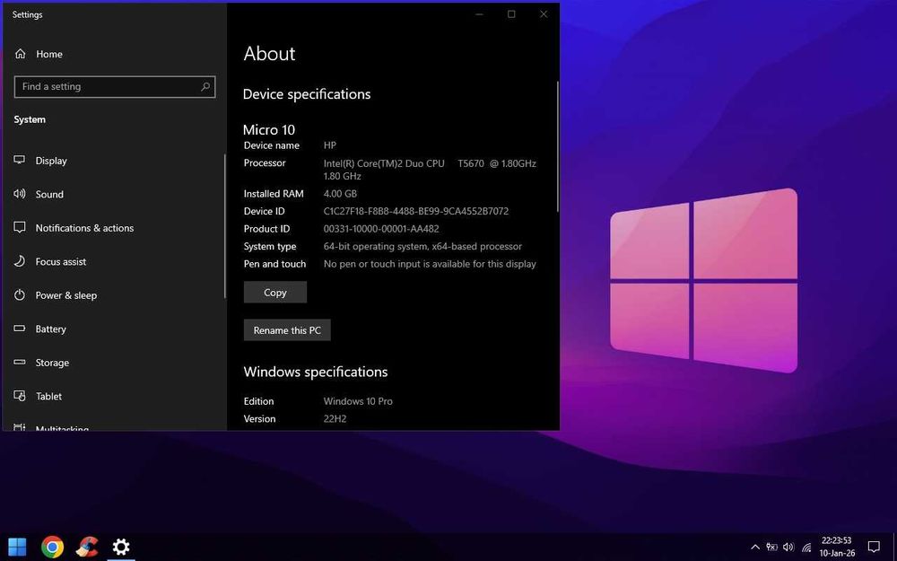 Vand Notebook HP T5670/4GB RAM/320GB/Intel 965/WiFi/BT/W10 la 100lei